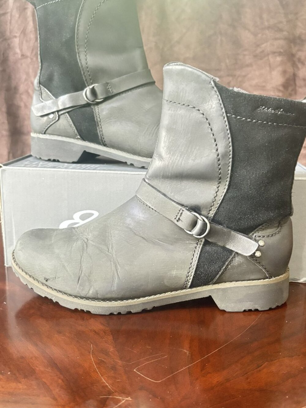 Eddie Bauer Black Leather + Suede Moto Ankle Boots Women's Size 9